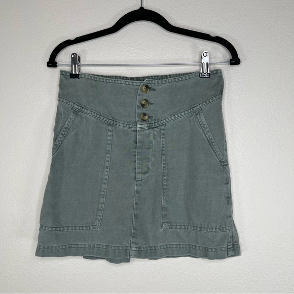 Aerie Washed Olive Green Linen & Lyocell Button Front Mini Skirt Sz S - Picture 2 of 13